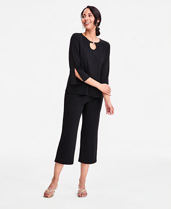 Women's Split-Sleeve Keyhole-Neck Top & Relaxed Pull-On Knit Culottes