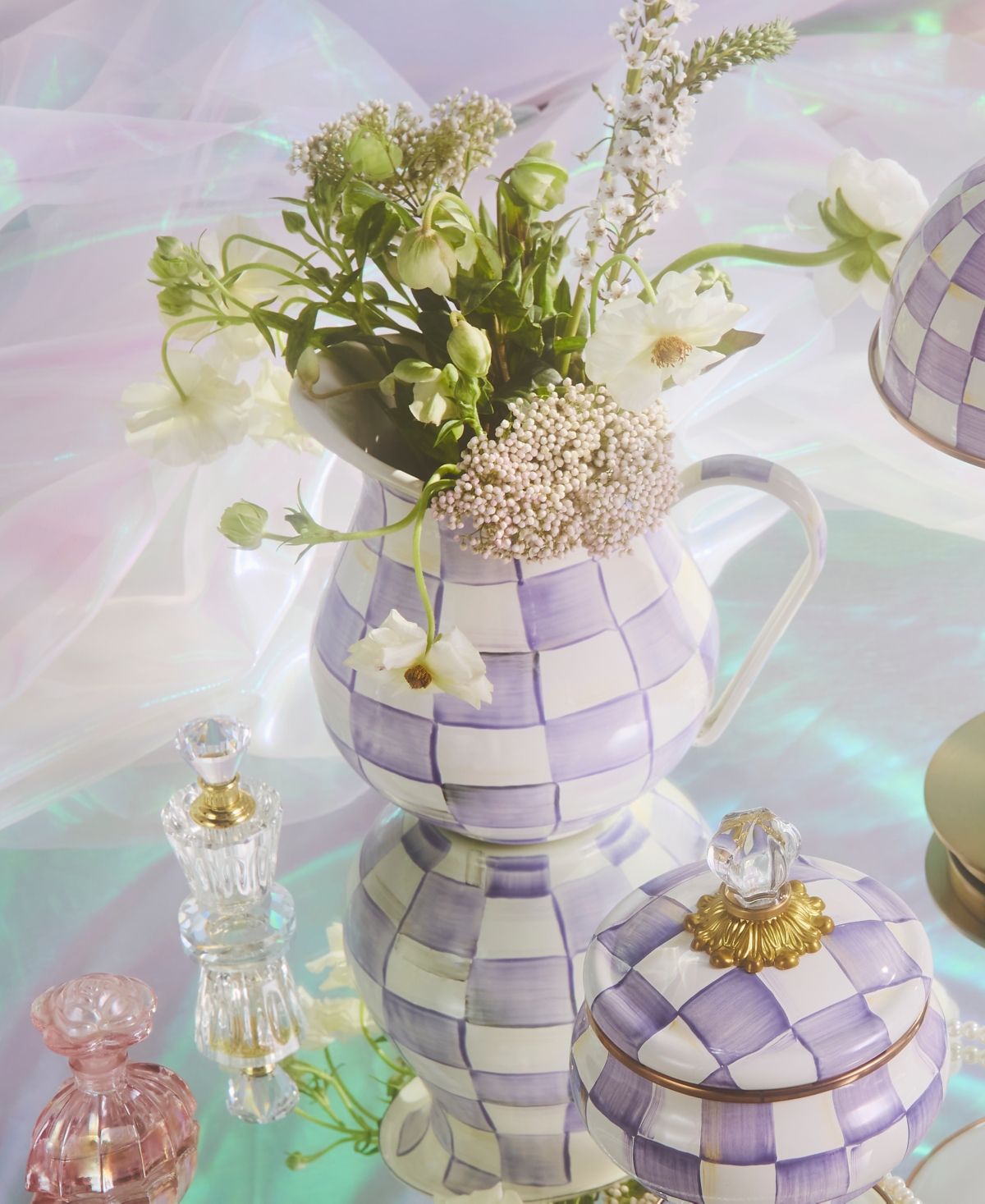 MacKenzie-Childs Violet Check Handmade Pitcher