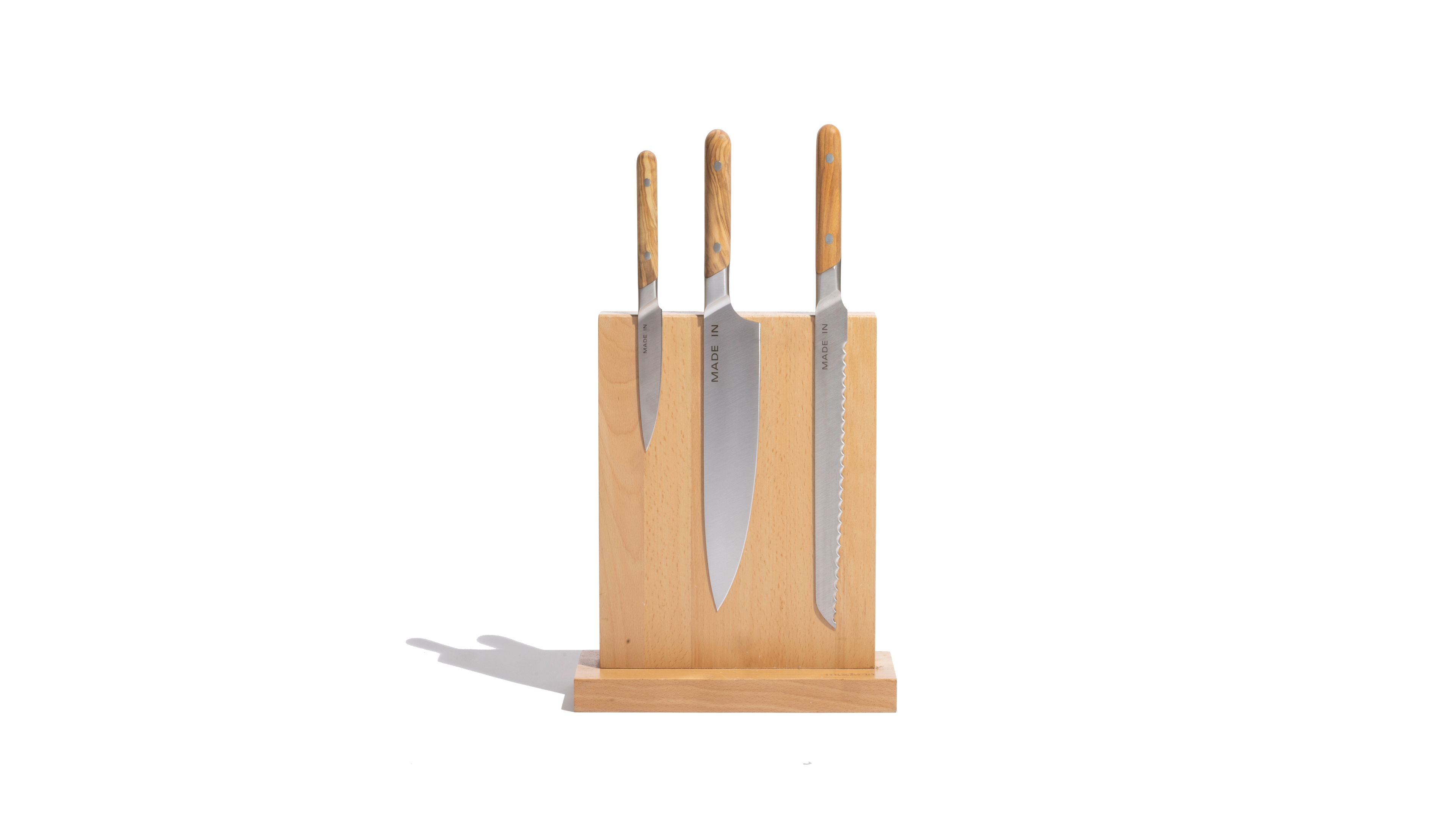 Made In Knife Block 3-Pc. Knife Set and Wood Handles