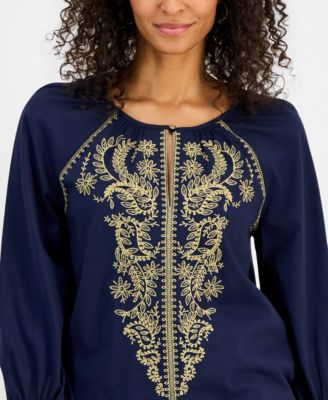 Women's Cotton Embroidered 3/4-Sleeve Top