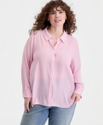 Trendy Plus Size Button-Front Crepe Shirt