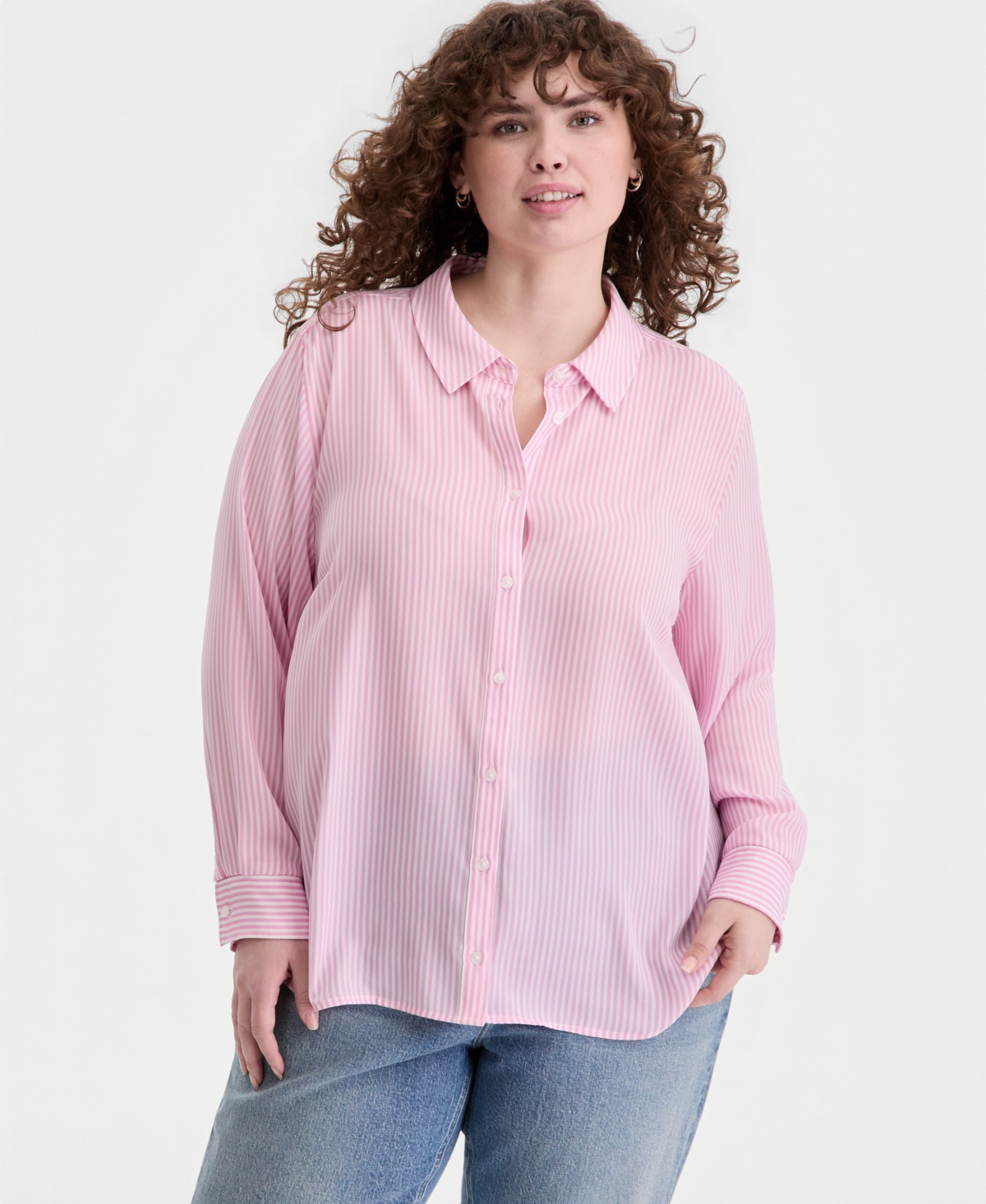 On 34th Trendy Plus Button-Front Crepe Shirt, Created for Macy's