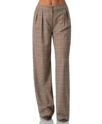 Women's Straight Pleated Patterned Trousers Pants