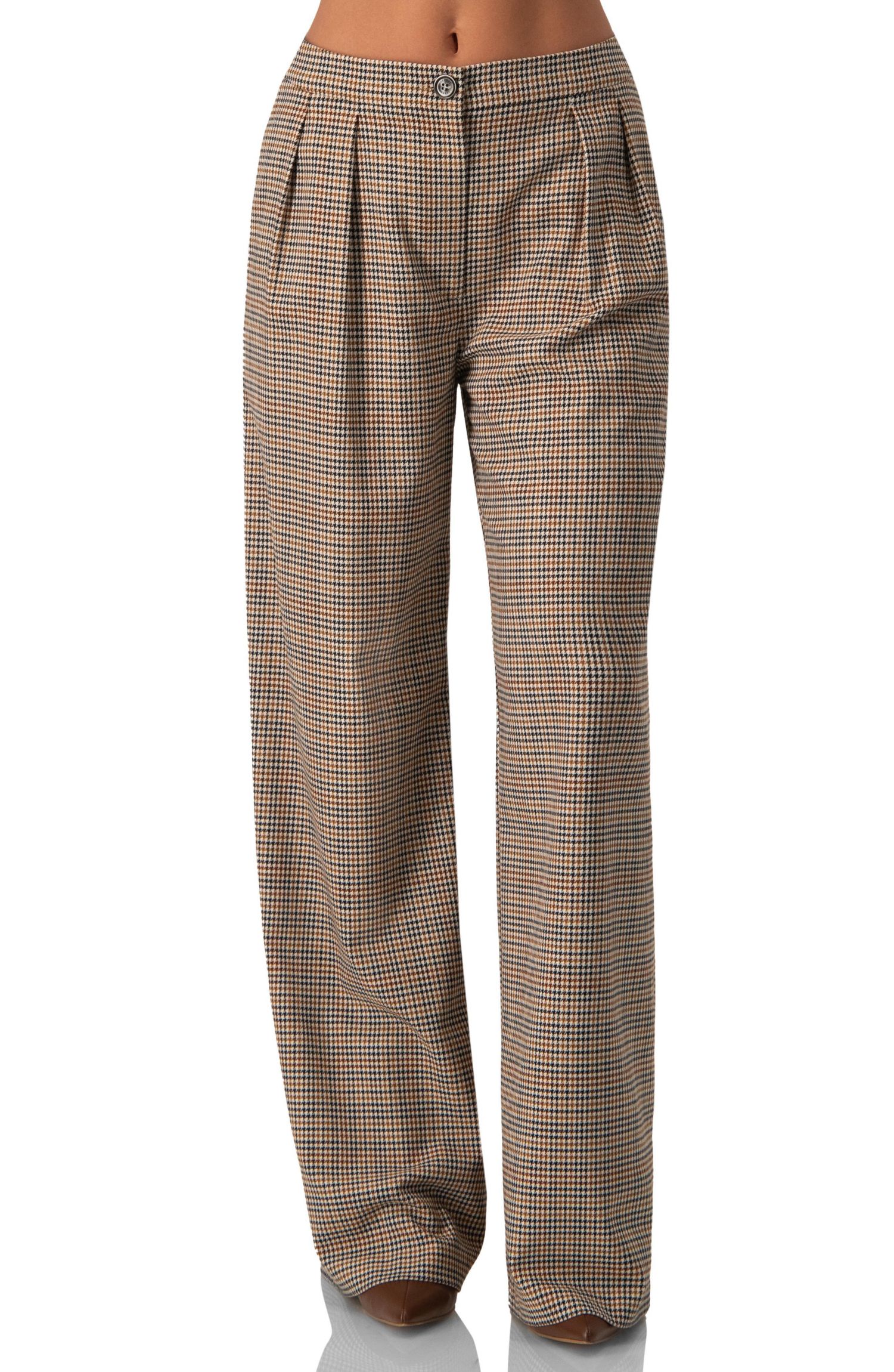 Women's Straight Pleated Patterned Trousers