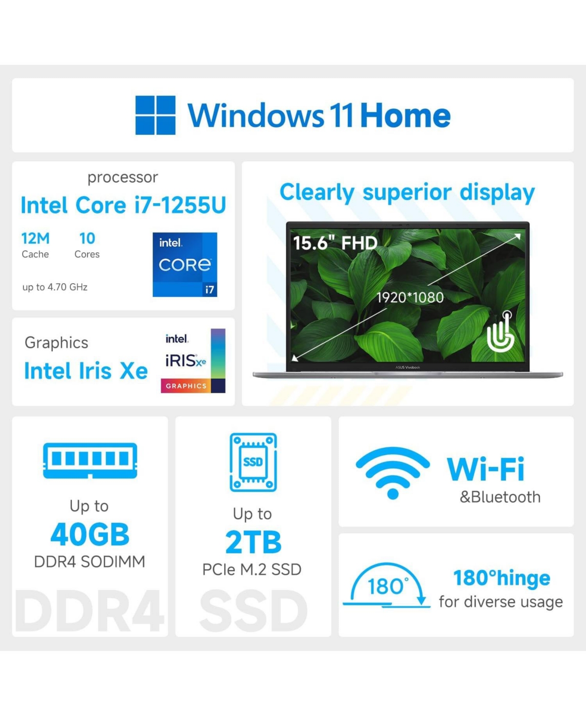 Asus Vivobook 15 Premium Laptop, 15.6" Fhd 60Hz, Intel Core i7-1255U, 16GB Ram, 512GB Ssd, Iris Xe Graphics, Windows 11 Home