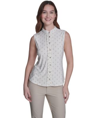 Women's Ruffle Placket Dot Top