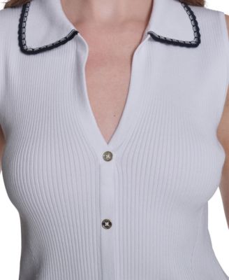 Women's Sleeveless Collared Sweater