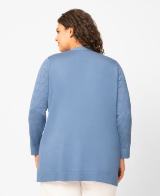 Plus Size Geometric Stitch Flyaway Open Front Cardigan