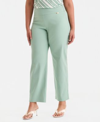 Plus Size Mid-Rise Pull-On Straight-Leg Pants