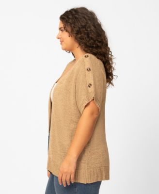 Plus Size Button Shoulder Flyaway Open Front Cardigan