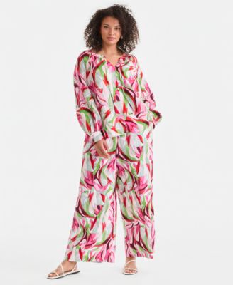 Plus Size Linen Top & Wide-Leg Pants