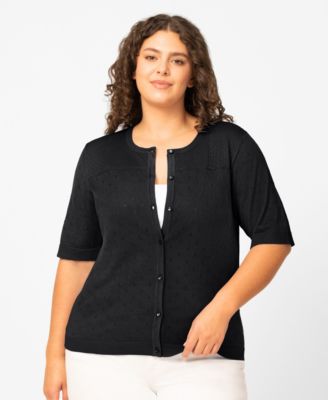 Plus Size Diamond Pointelle Elbow-Sleeve Cardigan