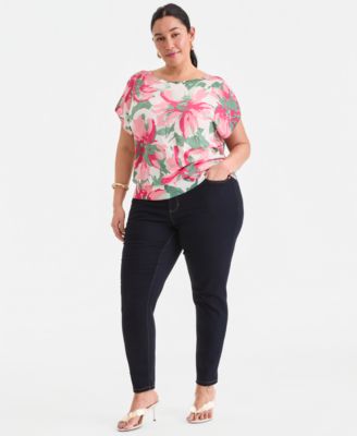 Plus Size Printed Wide-Neck Dolman-Sleeve Sweater