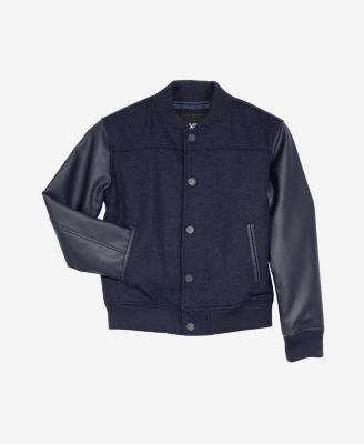 Boy's Wool Varsity Bomber Jacket With Grainy PU Sleevees Jackets