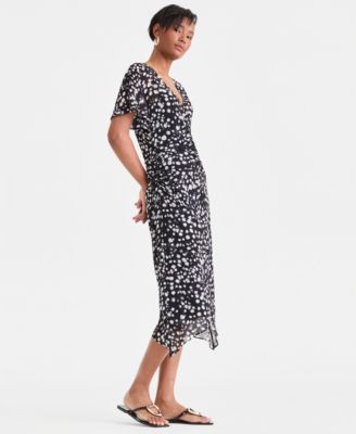 Women's Printed Ruched Midi Dress