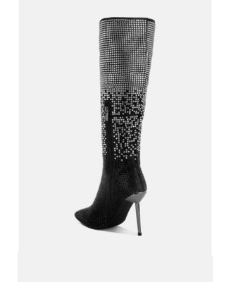 Womens Orymple Shiny Rhinestone Studded Calf Boots