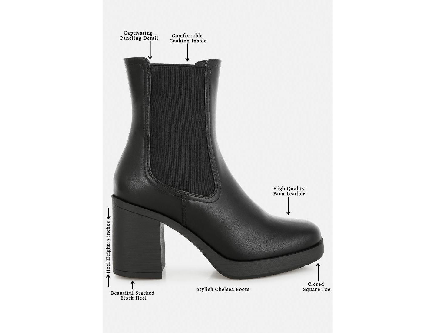 Женские ботинки London Rag Chelsea Boots Round Toe Platform Block Heel Ankle, цвет: Чёрный гладкий — фото 6