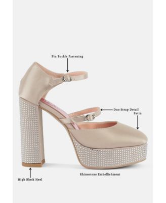 Womens Shiver Rhinestones Embellished Platform Mary Jane Sandals