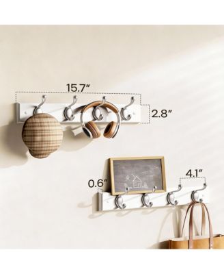 Wall Mounted Coat Rack with Hooks for Hats, Coats, and More - White