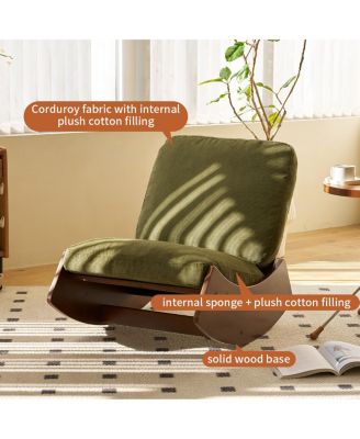 Corduroy Retro Striped Glider Rocking Chair Solid Wood Frame Accent Reading Chair for Bedroom Living Room Nursery