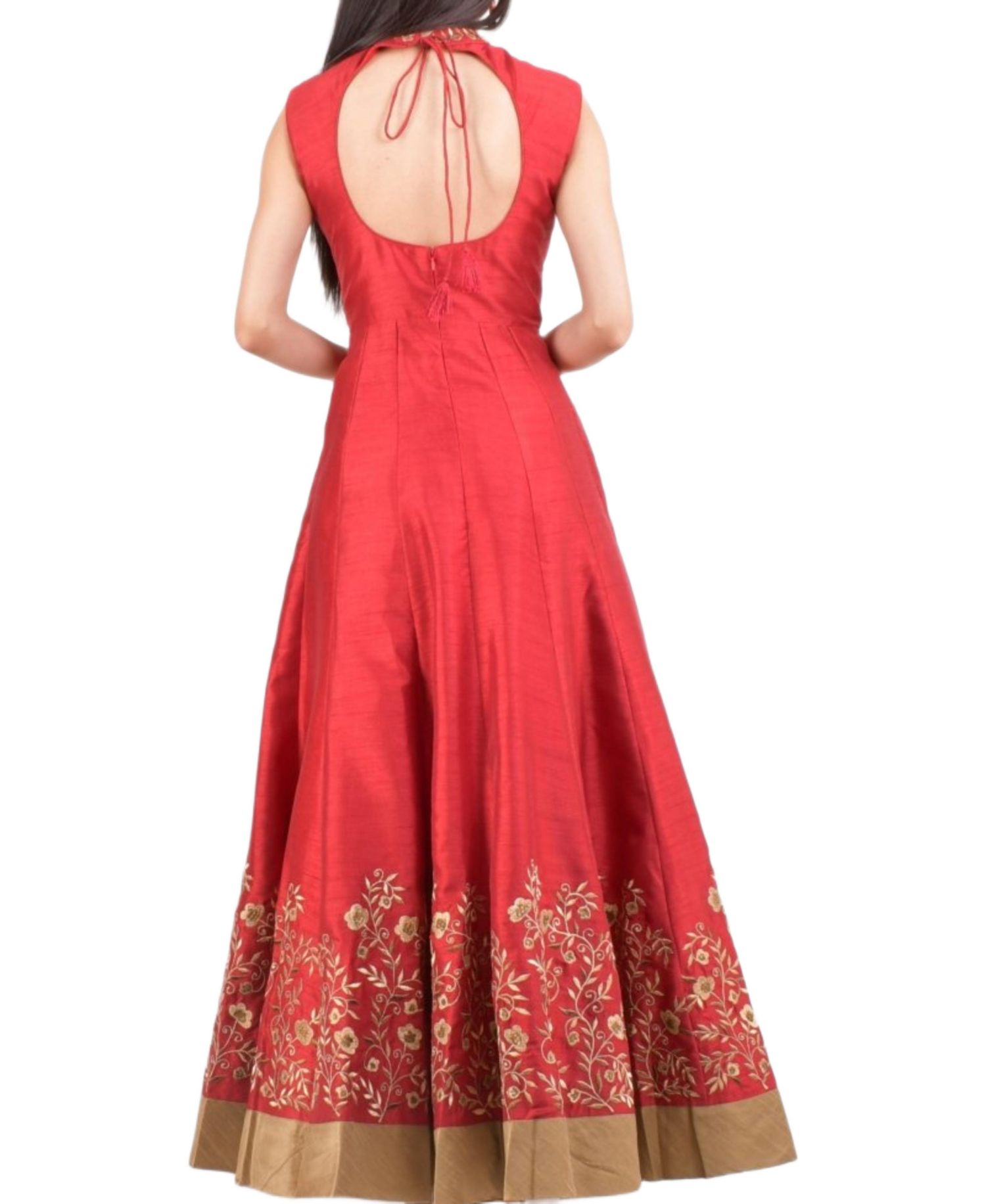Women's Embroidered Silk High Neck Gown