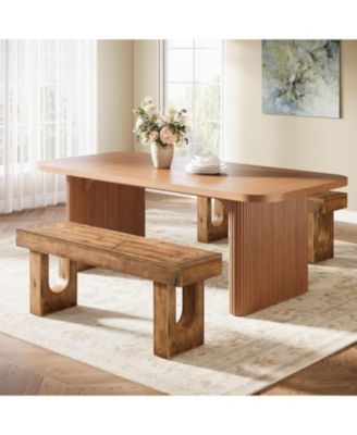 47" Long Solid Wood Dining Bench, Farmhouse Indoor Narrow Kitchen Table Bench with Sturdy Legs, Rustic Brown (Only Bench)