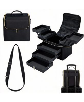 Large Makeup Organizer with 4 Tiers & Luggage Sleeve