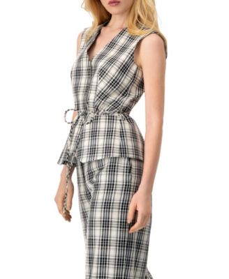 Women's Plaid Vest with Tie Belt