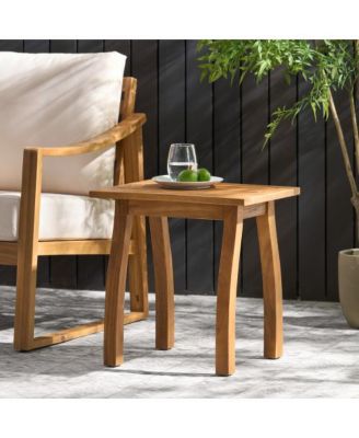 2 Piece Outdoor Acacia Wood Conversation Set with Armchairs Cushions Teak Finish End Table for Backyard Patio Poolside