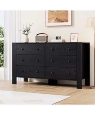 Oak 6 Drawer Dresser for Bedroom, Modern Wide Dresser Organizer with Storage Drawers, Entryway