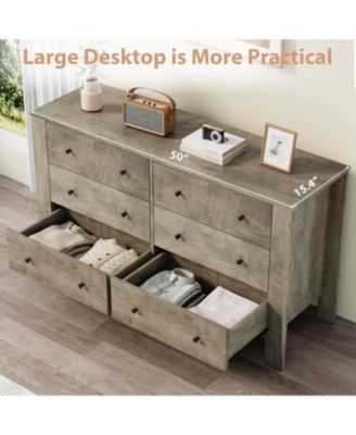 Oak 6 Drawer Dresser for Bedroom, Modern Wide Dresser Organizer with Storage Drawers, Entryway