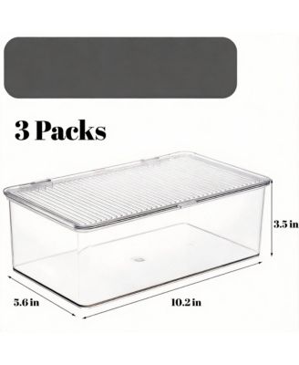 Set of 3 Clear Acrylic Storage Bins with Hinged Lid for Home & Office 3 Pack