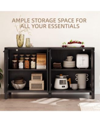 55" Black Sideboard Buffet Cabinet Modern Storage Credenza with Doors Heavy Duty Wood Media Console for Living Room Hallway Entryway