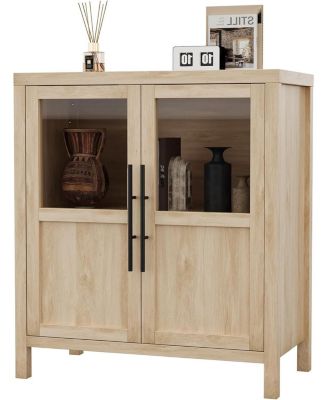 Sideboard Buffet Cabinet with 2 Glass Doors, 29 in Buffet Table Coffee Bar Wine Bar Display Cabinet for Kitchen Dining Room.