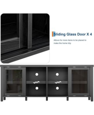 65 inch TV Stand for 70" TVs, Entertainment Center with Storage Cabinet and 4 Sliding Glass Doors, Brown