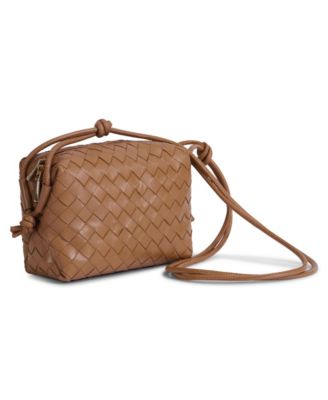 Women's Tan Woven Leather Crossbody Bag