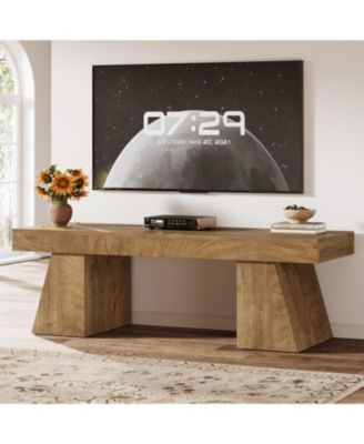 63" TV Stand for 55/60/65/75-Inch TVs, Farmhouse Entertainment Center with Double Geometric Pedestal, Media Console Television Stands