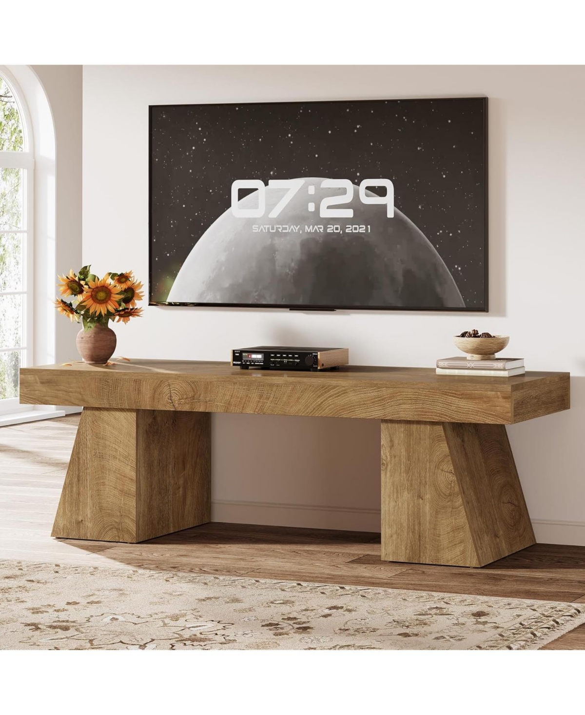 Tribesigns 63" Tv Stand for 55/60/65/75-Inch TVs, Farmhouse Entertainment Center with Double Geometric Pedestal, Media Console Television Stands