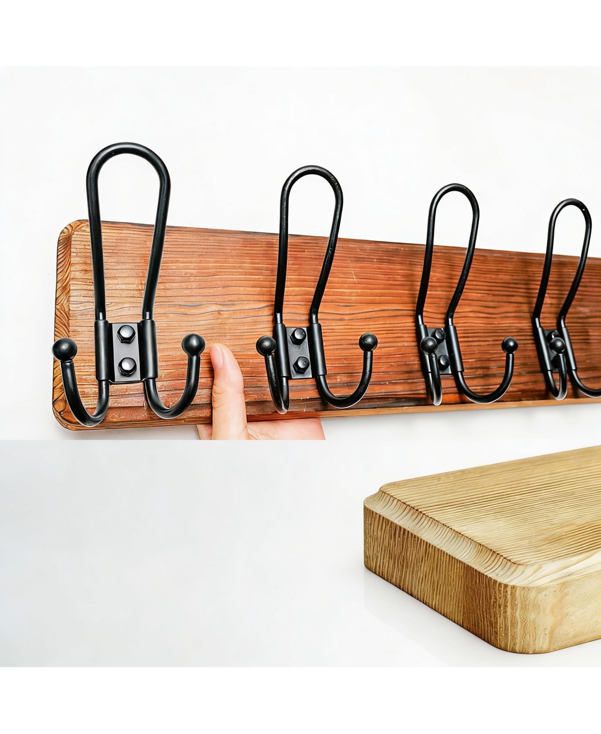 Yigii Heavy Duty Rustic Wall Coat Rack with 5 Hooks - Pine Wood & Metal