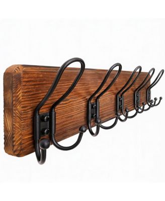 Heavy Duty Rustic Wall Coat Rack with 5 Wire Hooks