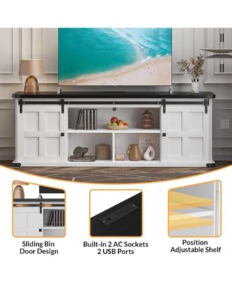 70" Farmhouse TV Stand for 80/75/70 Inch TVs, Entertainment Center Storage Cabinets w/Power Outlets