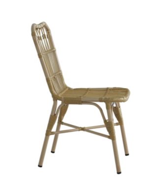 Set of 2 Natural Outdoor PE Wicker Patio Dining Chairs Hand Woven Iron Frame for Backyard Poolside Garden