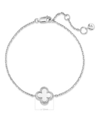 Contour-lined Clover Bracelet in Rhodium Plated Sterling Silver, Adj 6.5/7.0/7.5 inch