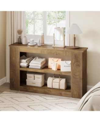 55-Inch Long Farmhouse Console Table, 3-Tier Wood Sofa Table with Storage Shelves for Living Room, Entryway, Behind Couch, Hallway