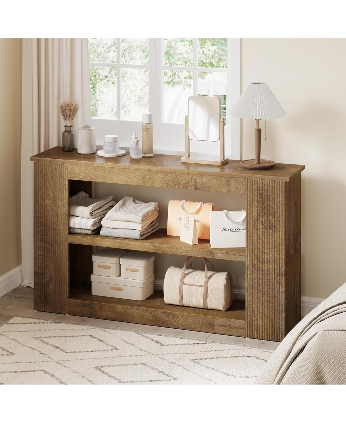 Tribesigns 55-Inch Long Farmhouse Console Table, 3-Tier Wood Sofa Table with Storage Shelves for Living Room, Entryway, Behind Couch, Hallway