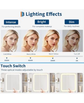 White Farmhouse Lighted Vanity Set with Stool, Makeup Desk with Integrated Power Outlet