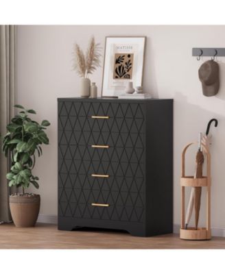 Tall Dressers for Bedroom with 4 Drawers, Wood Chest of Drawers with Gold Handles for Closet, Modern Nightstand for Bedside