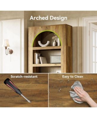 70.8 Inches Modern Wooden Bookcase, 5-Tier Arched Bookshelf,Open Display Storage Shelf Organizer