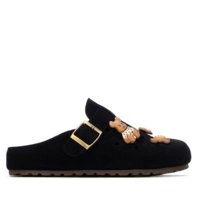 Women's Suede Clogs With Teddy Bear Charms
