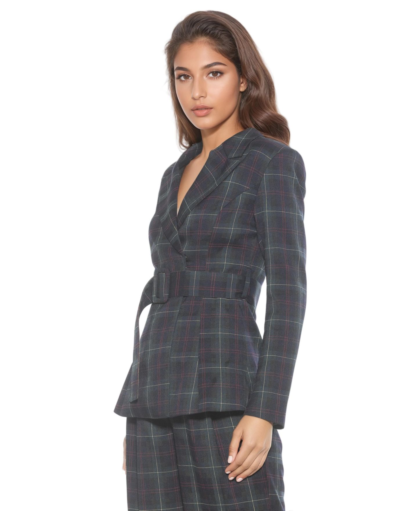 Женский пиджак Alexia Admor Janna Plaid Long Sleeve Longline Blazer, цвет: Зелёный клетчатый — фото 2